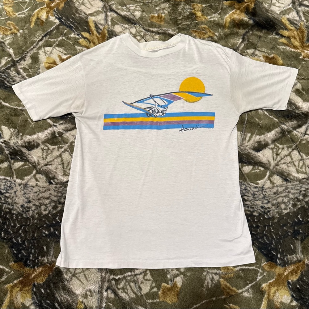 Vintages 1980s / 1990s Single Stitch Hawaii Sailing Beach Shirt Single Stitch
